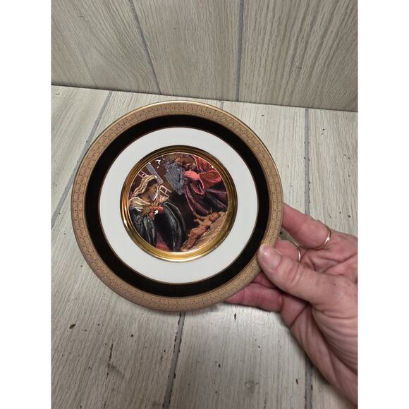 Vtg Duffex Art Nativity Plate Gold Gilt 6" Religious Mary Joseph Jesus Holiday - Picture 7 of 7
